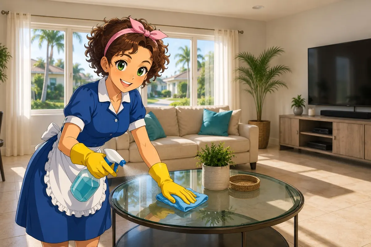 Rosy cleaning a Florida coastal living room — home cleaning by RosyProClean