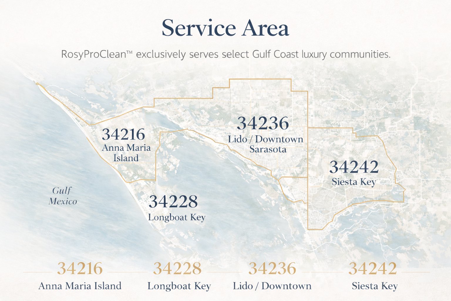 RosyProClean™ Service Area — Anna Maria Island, Longboat Key, Lido / Downtown Sarasota, Siesta Key
